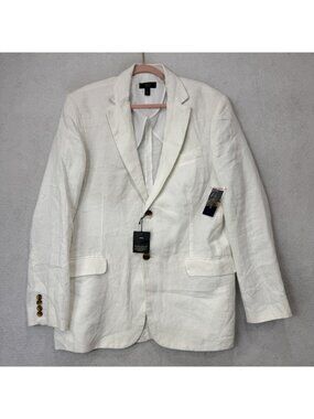 Club Room Blazer Mens Large White Linen Two Button Sport Coat Wedding Summer